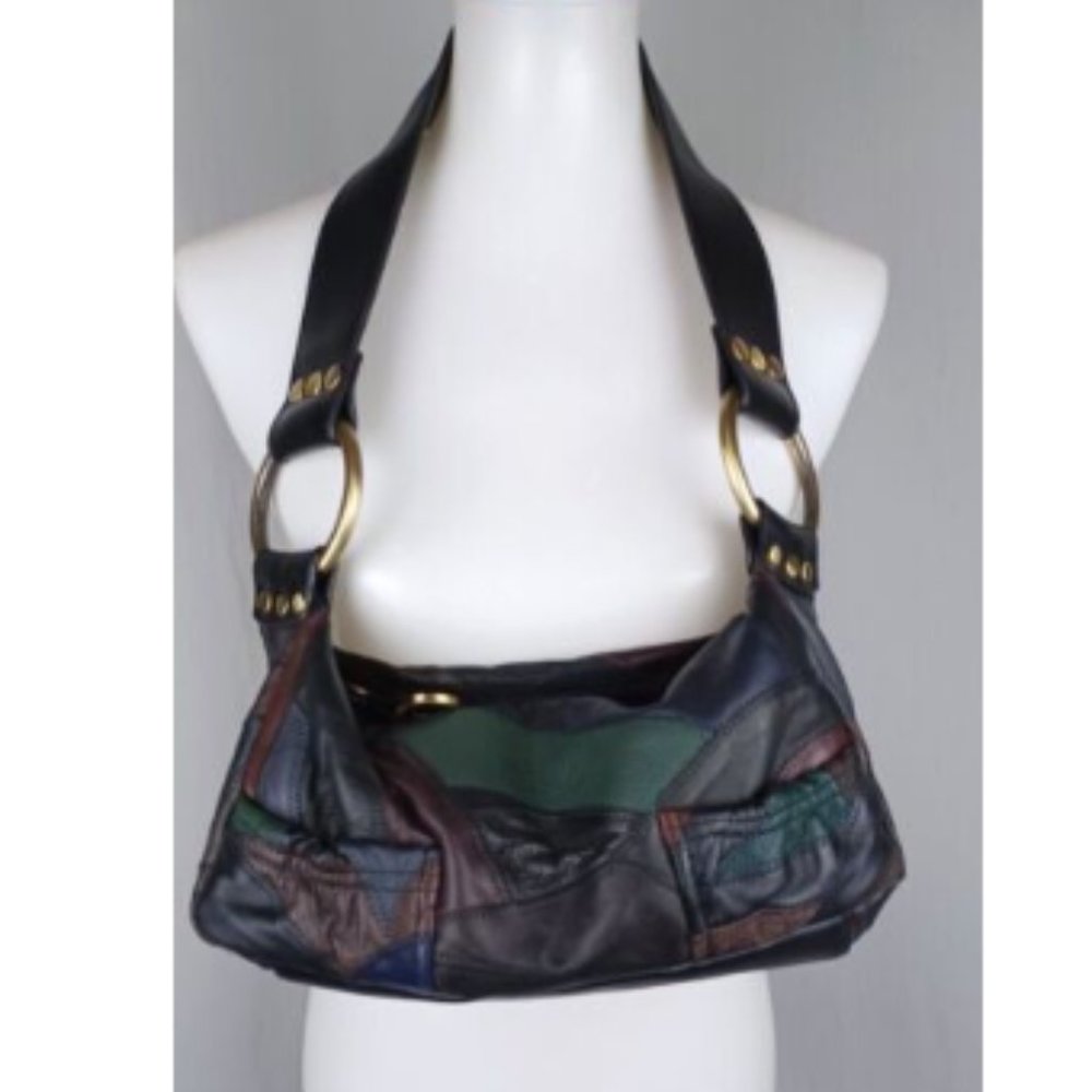 Great American Leather Works Purse Patchwork Hobo Bohemian Hippie 1970s Look New